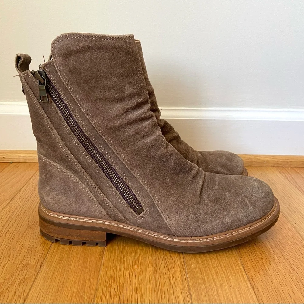 Sofft Lavina Boot Women's 9 Brown Suede Leather Pull On Zip Moto Casual Rustic